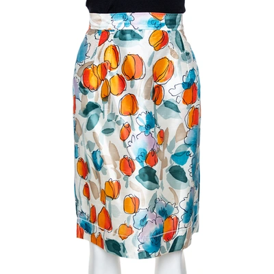 Pre-owned Dolce & Gabbana Mutlicolor Raw Silk Floral Print High Waist Skirt S In Multicolor