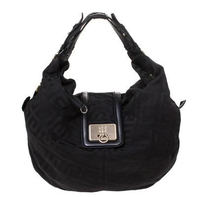 Pre-owned Givenchy Black Monogram Canvas Flap Hobo