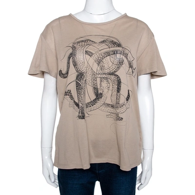 Pre-owned Roberto Cavalli Brown Logo Print Cotton Pique T-shirt M