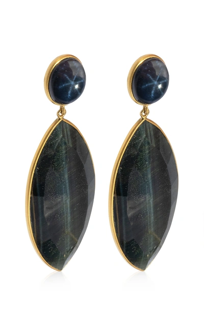 Bahina Women's Sapphire; Tiger's Eye 18k Yellow Gold Earrings In Blue