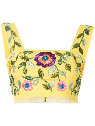 Alexis Bekki Embroidered Floral Top In Yellow