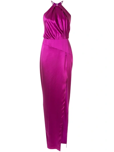 Michelle Mason Pleat Halter Silk Gown In Purple