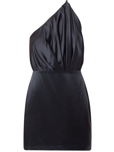 Michelle Mason One Shoulder Silk Dress In Black