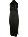 Michelle Mason Open-back Pleated Silk-charmeuse Midi Dress In Black