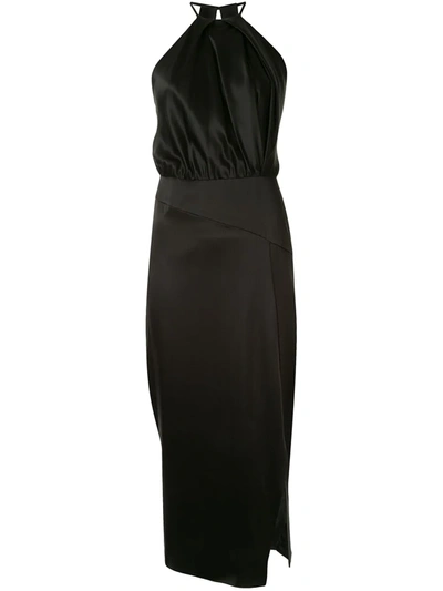 Michelle Mason Open-back Pleated Silk-charmeuse Midi Dress In Black