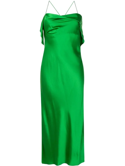 Michelle Mason Sleeveless Draped-neck Cocktail Dress In Green