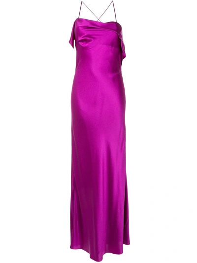 Michelle Mason Draped-neck Cocktail Dress In Purple