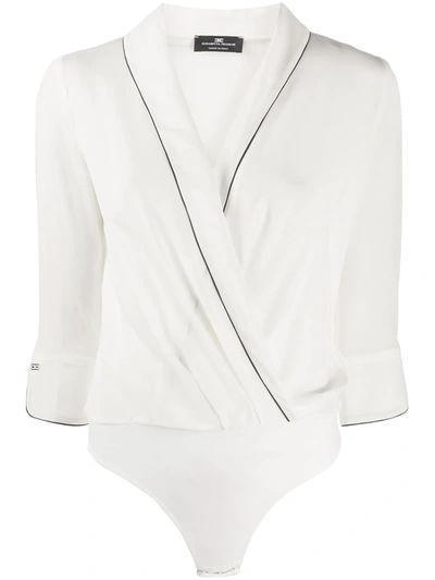 Elisabetta Franchi Piping Detail Silk Bodysuit In White