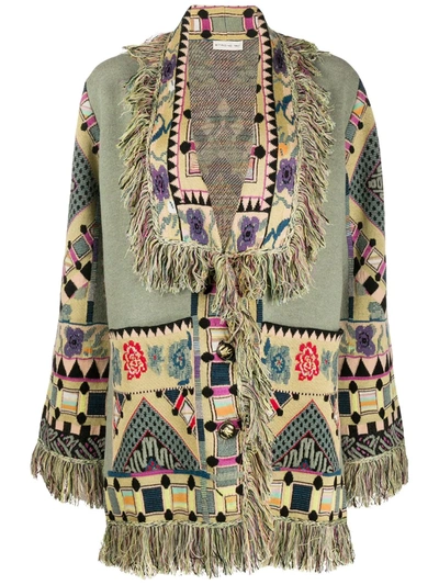 Etro Jacquard Cardigan With Fringe In Multicolour