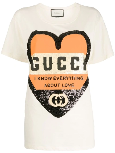Gucci Sequinned Heart T-shirt In Neutrals