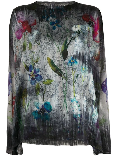 Avant Toi Floral Printed Sweater In Grey