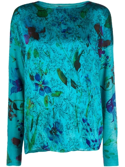 Avant Toi Floral Printed Sweater In Blue