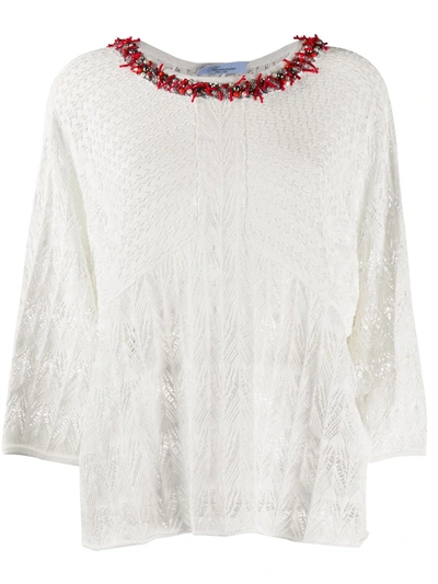 Blumarine Knitted Blouse With Coral Detail In White