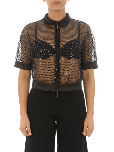 Emporio Armani Sequin Tulle Cardigan In Black