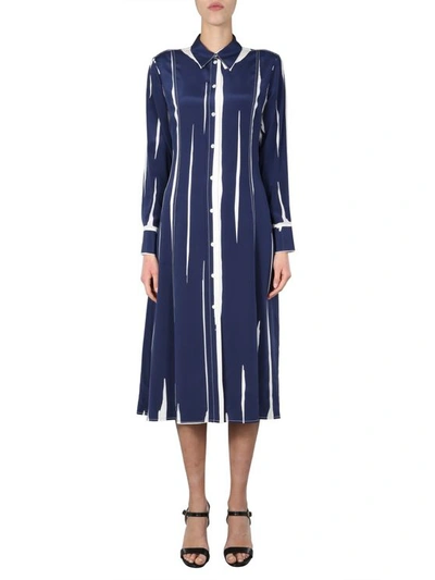 Paul Smith Crepe De Chine Shirt Dress In Blu