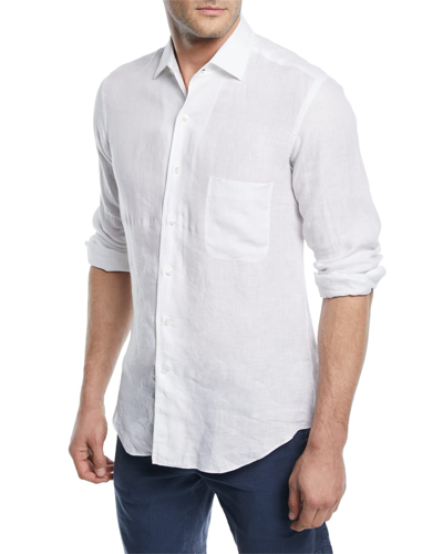Loro Piana Men's Andrew Long-sleeve Linen Shirt In White