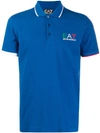 Ea7 Contrast-trim Logo Polo Shirt In Blue