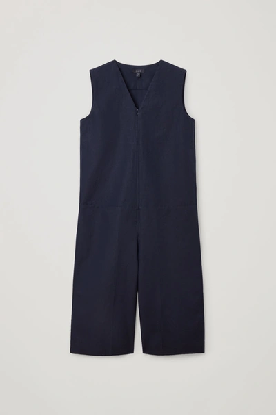 Cos Sleeveless Cotton-linen Jumpsuit In Blue