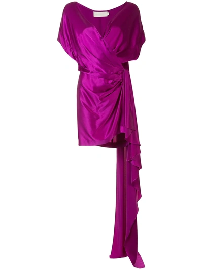 Michelle Mason Wrap Style Silk Dress In Purple