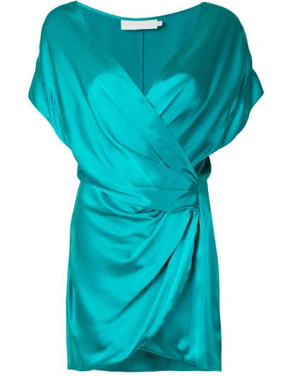 Michelle Mason Off-the-shoulder Wrap Dress In Green