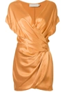 Michelle Mason Off-the-shoulder Wrap Dress In Gold