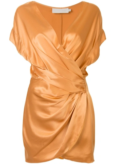 Michelle Mason Off-the-shoulder Wrap Dress In Gold