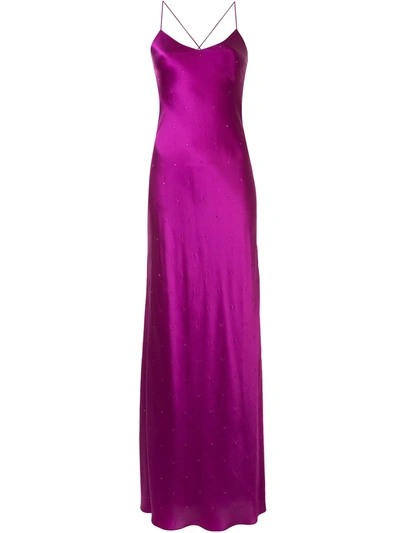 Michelle Mason Rhinestone-embellished Strappy Gown In Purple