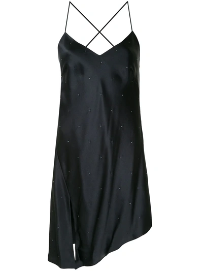 Michelle Mason Rhinestone-embellished Cocktail Dress In Black