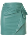 Michelle Mason Ruffled Leather Mini Skirt In Green