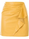 Michelle Mason Ruffled Leather Mini Skirt In Yellow
