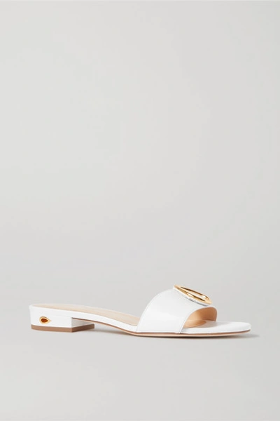 Jennifer Chamandi Andrea Flat Napa Slide Sandals With Teardrop Buckle In White