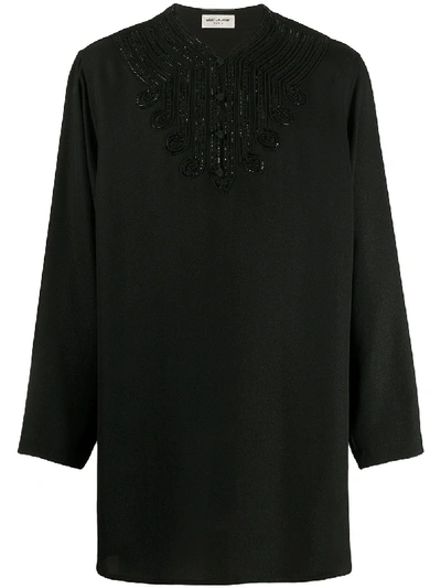 Saint Laurent Beaded Embroidery Tunic In Black