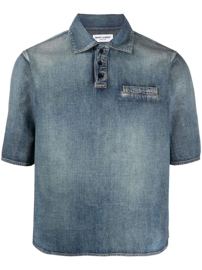 Saint Laurent Distressed-effect Denim Shirt In Blue