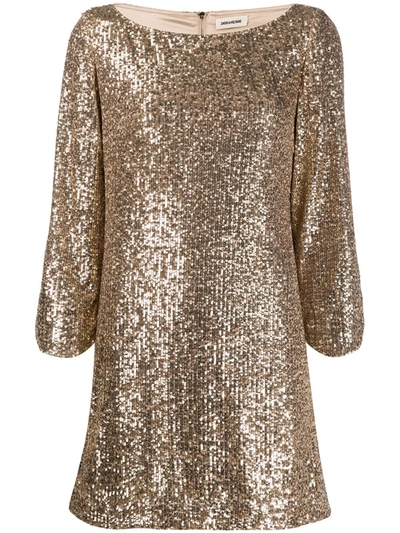 Zadig & Voltaire Sequined Mini Dress In Gold