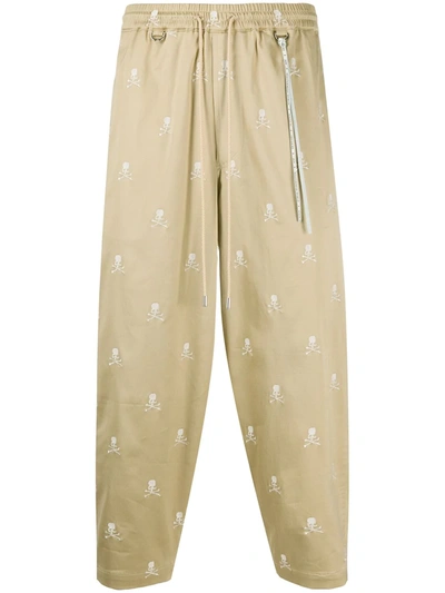 Mastermind Japan Skull-embroidered Tapered Trousers In Beige