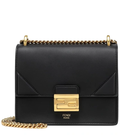 Fendi Kan U Small Leather Shoulder Bag In Black