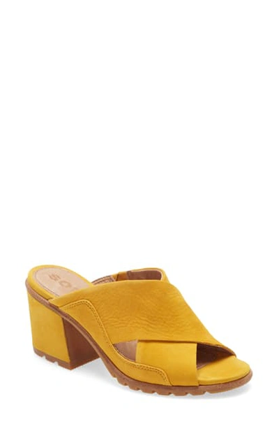 Sorel Nadia Mules Women's Shoes In Golden Yellow Nubuck Leather