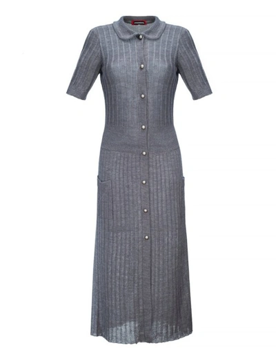 Andreeva Maxi Grey Dress With Pearl Buttons In Olive