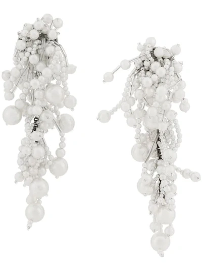 Christopher Kane Long Pearl Cluster Earrings In White