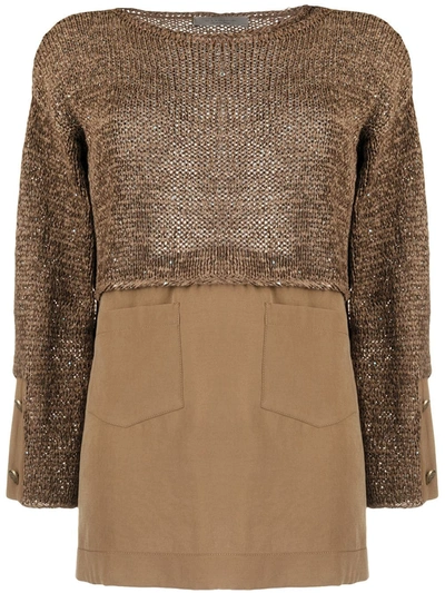 D-exterior Contrast-hem Knitted Top In Brown