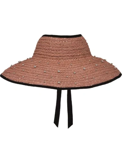 Miu Miu Embellished Straw Hat In Pink