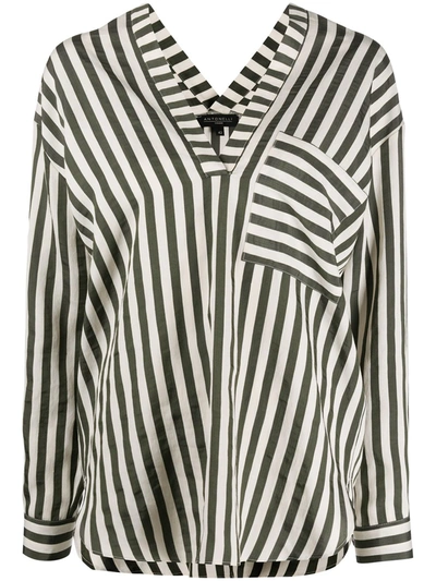 Antonelli Striped-print V-neck Blouse In Neutrals