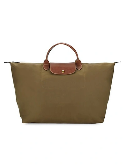 Longchamp Le Pliage Original Leather Travel Bag In Olive