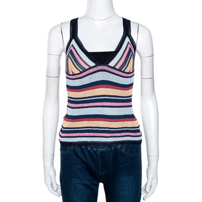 Pre-owned Missoni Multicolor Striped Rib Knit V Neck Tank Top M