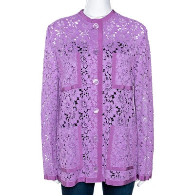 Pre-owned Gucci Lavender Floral Corded Lace Button Front Jacket M In Purple