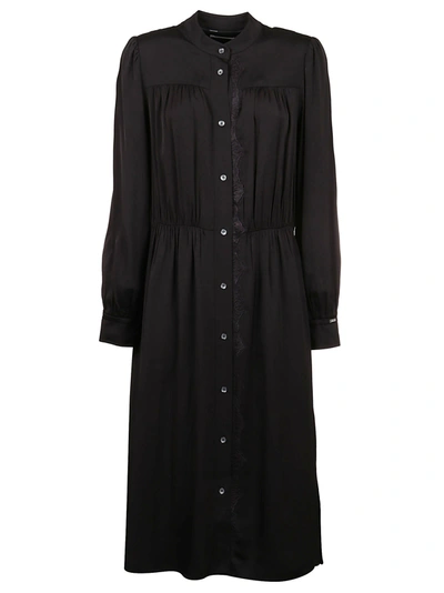 Calvin Klein Lace Trimmed Midi Shirt Dress In Black