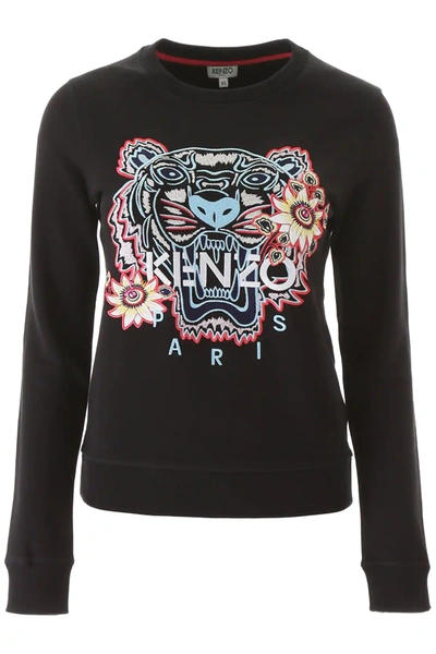 Kenzo Sweatshirt With Tiger Passion Flower Embroidery In Black