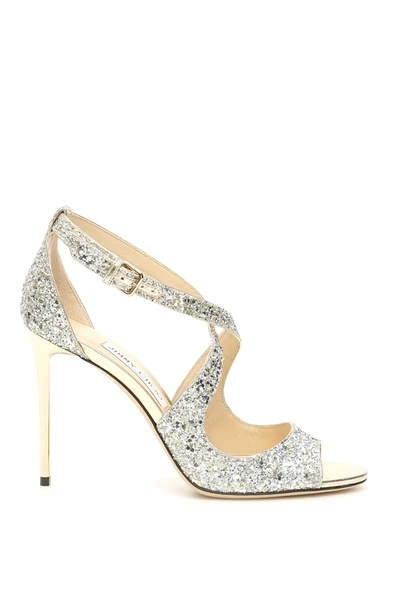 Jimmy Choo Emily Glitter Sandals 100 In Silver,gold