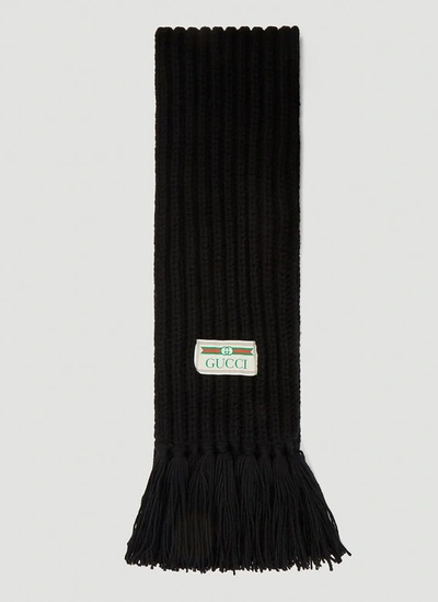 Gucci Chunky Knit Wool Scarf In Black