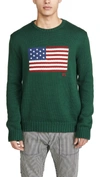 Polo Ralph Lauren Iconic Flag Cotton Intarsia-knit Sweater In Green